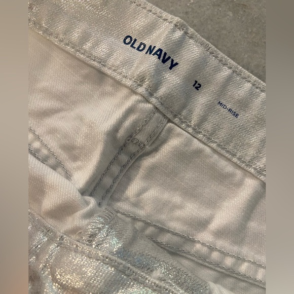 NWT Old Navy Size 12 Silver Shine Metallic Zip Stretch Denim A Line Mini Skirt - Picture 8 of 12